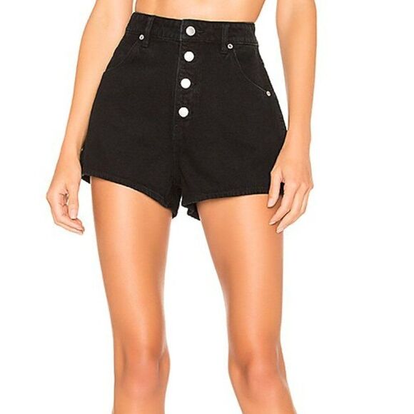 Rolla's High Waist/Rise Black Button Fly Dusters Slim Cotton Shorts 23 - Picture 6 of 7